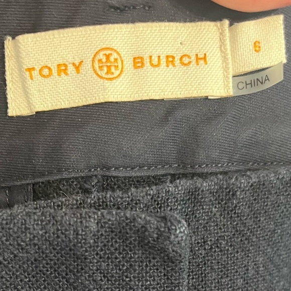 Tory Burch Navy Crop Textured Cotton Pants Sz 6 EUC - Picture 2 of 7